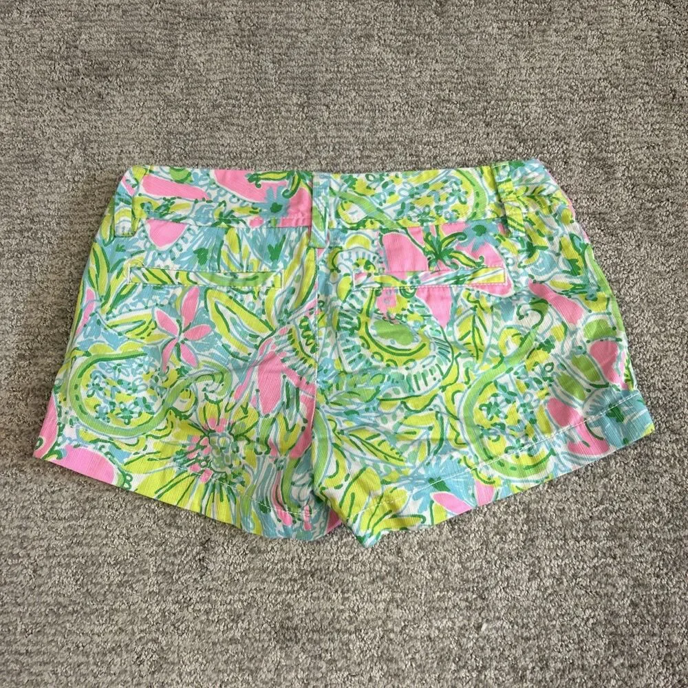 Lilly Pulitzer Walsh Shorts Womens 00 Coconut Jungle Summer Beach Pink Green